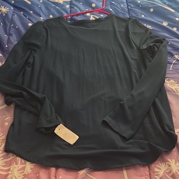 Mudd Women's L Teal Crew Neck Long Sleeve Solid Pullover T-Shirt y2k 2000s - Picture 4 of 4